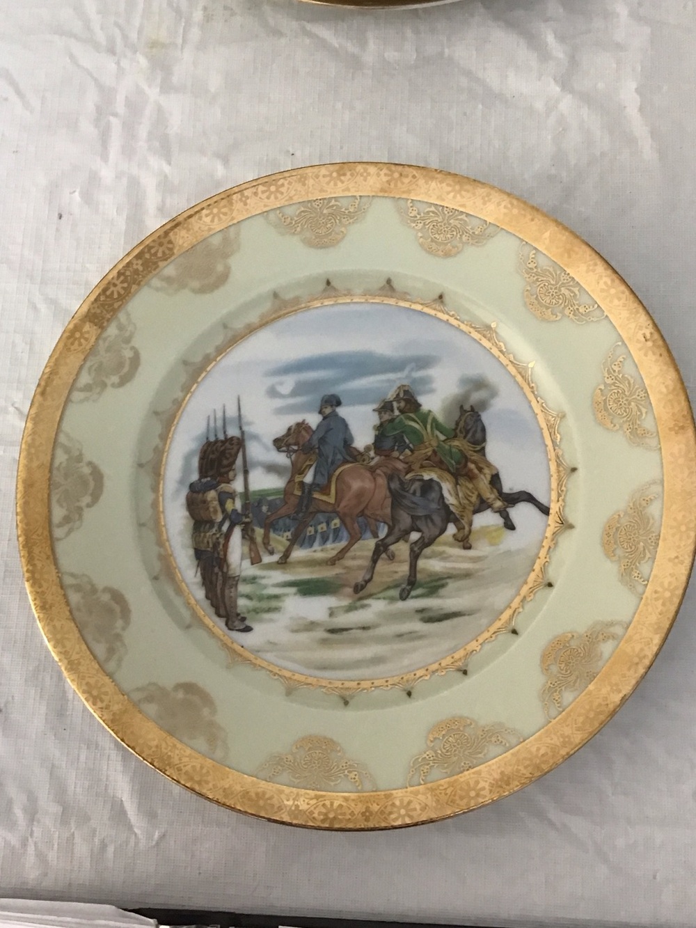 Decorative Porcelain Charger Plate in Pale Green with Gold Trim